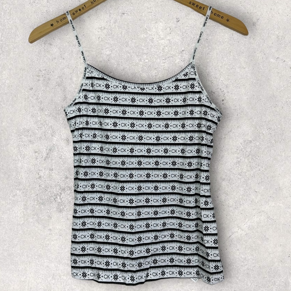 NEW Calvin Klein Logo Camisole Tank Top Pajama Top Black White Snowflake Pyjama
